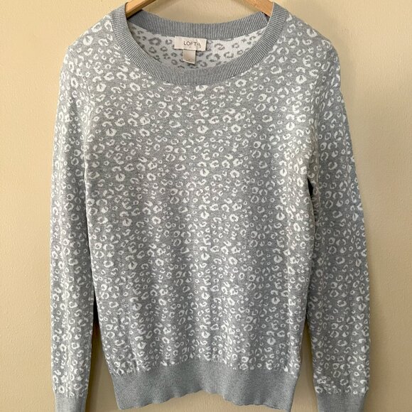LOFT Sweaters - Ann Taylor Loft Gray and White Leopard Print 100% Cotton Sweater Size S
